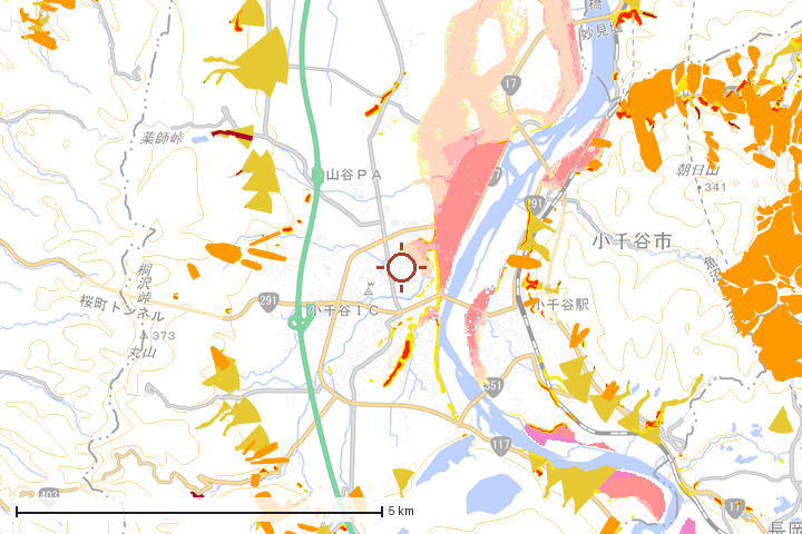 小千谷市周辺のハザード重ね図