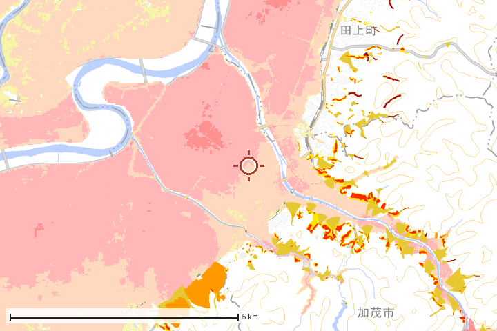 加茂市周辺のハザード重ね図