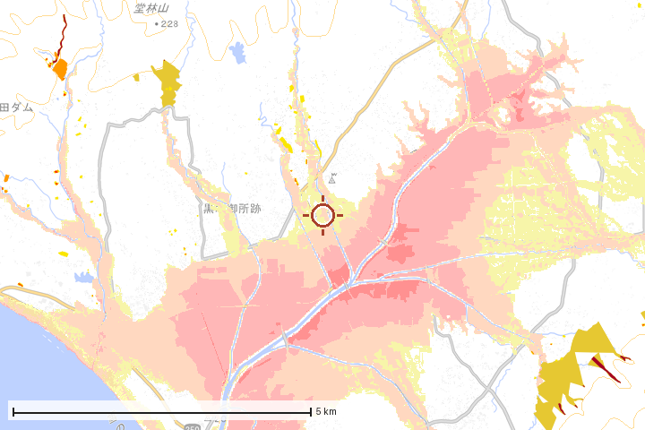佐渡市周辺のハザード重ね図
