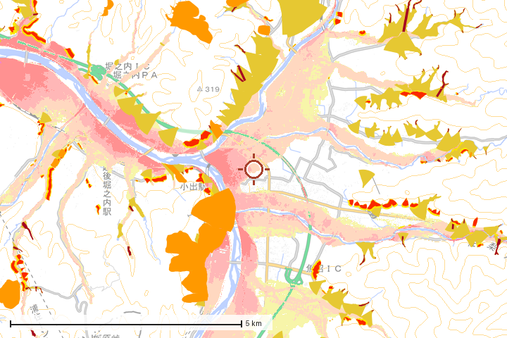 魚沼市周辺のハザード重ね図