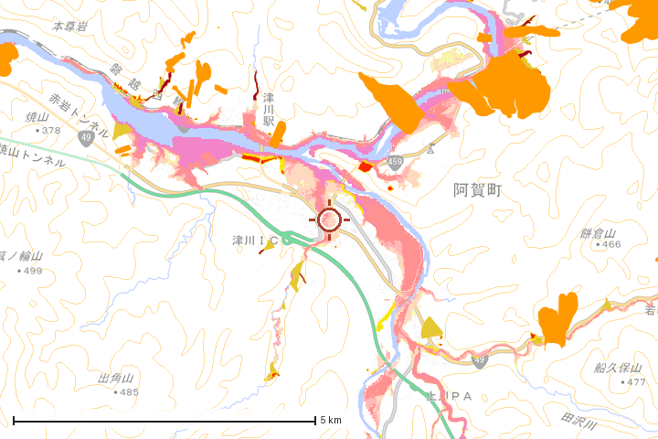 阿賀町周辺のハザード重ね図