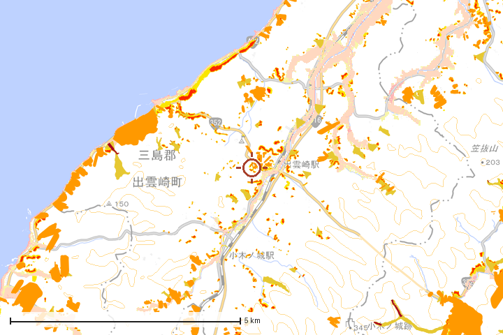 出雲崎町周辺のハザード重ね図