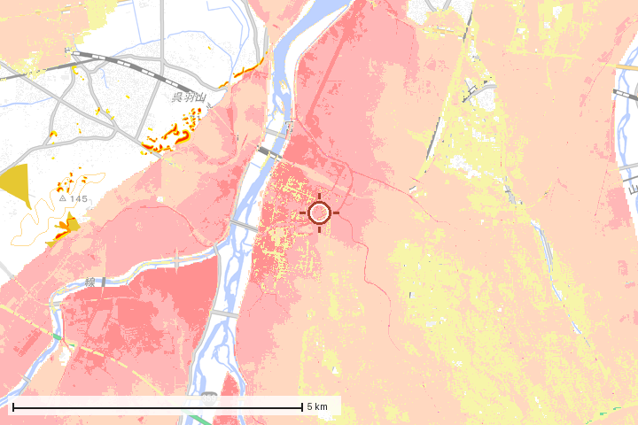 富山市周辺のハザード重ね図