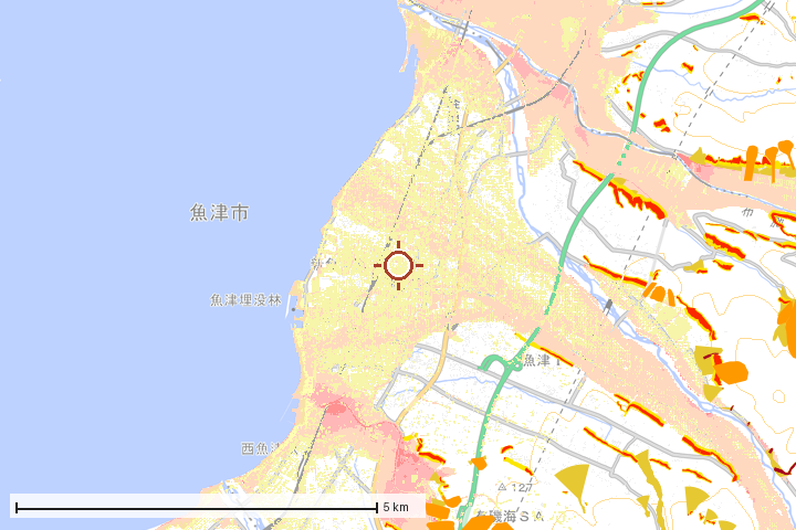 魚津市周辺のハザード重ね図