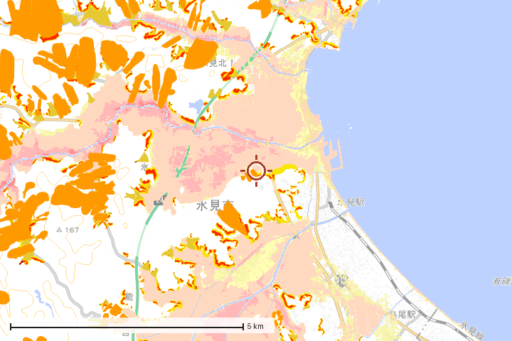 氷見市周辺のハザード重ね図