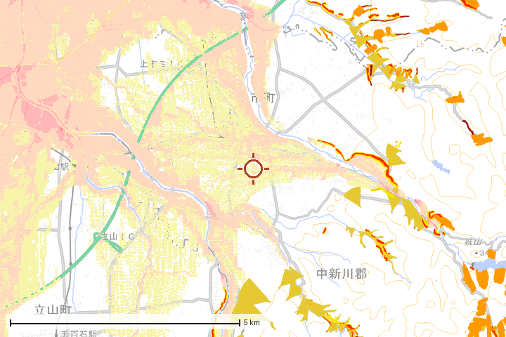 上市町周辺のハザード重ね図