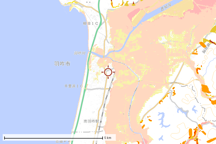 羽咋市周辺のハザード重ね図