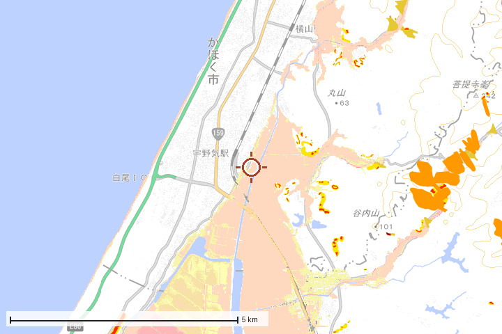 かほく市周辺のハザード重ね図