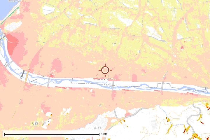 川北町周辺のハザード重ね図