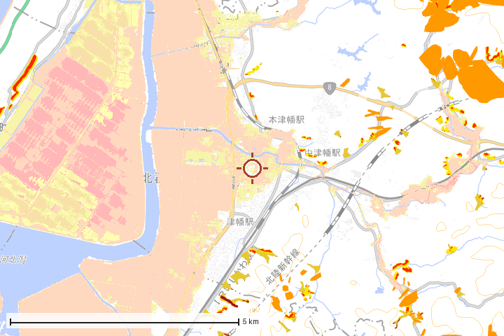 津幡町周辺のハザード重ね図