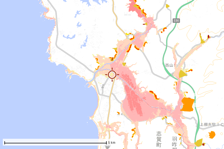 志賀町周辺のハザード重ね図