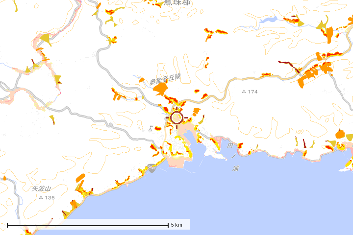 能登町周辺のハザード重ね図