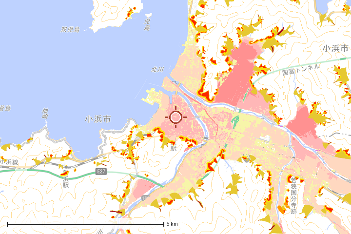 小浜市周辺のハザード重ね図