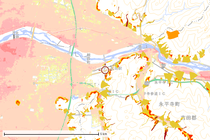 永平寺町周辺のハザード重ね図