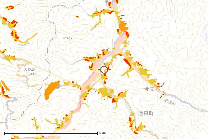 池田町周辺のハザード重ね図