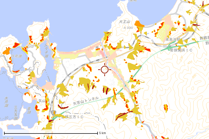 美浜町周辺のハザード重ね図