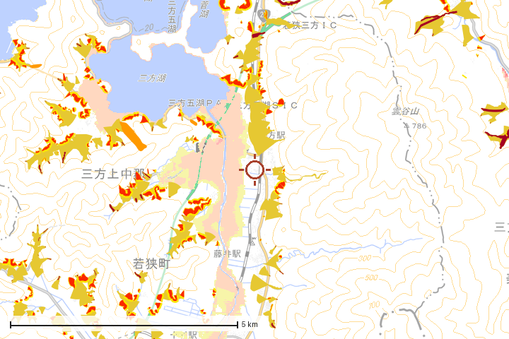 若狭町周辺のハザード重ね図