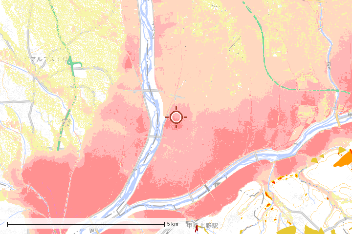 中央市周辺のハザード重ね図