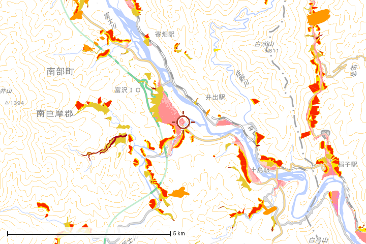 南部町周辺のハザード重ね図