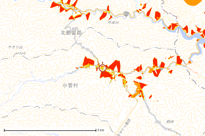 小菅村周辺のハザード重ね図