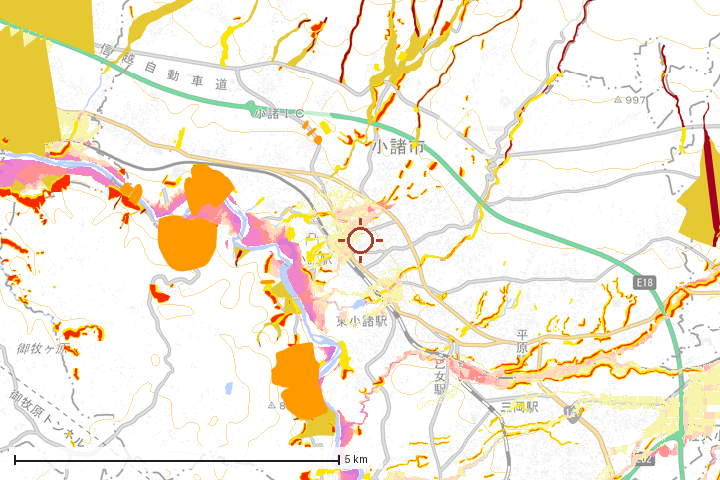 小諸市周辺のハザード重ね図