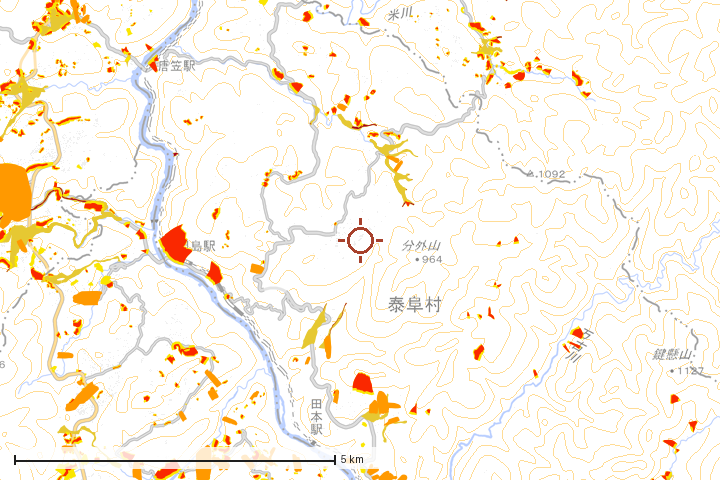 泰阜村周辺のハザード重ね図