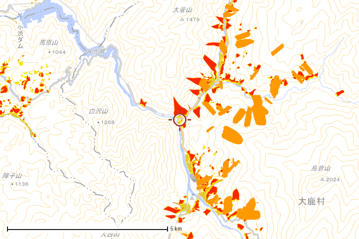 大鹿村周辺のハザード重ね図