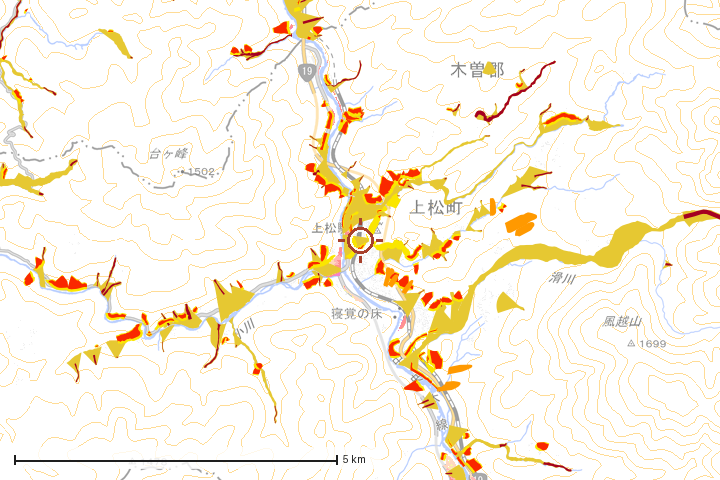 上松町周辺のハザード重ね図