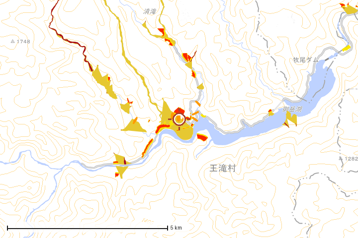 王滝村周辺のハザード重ね図