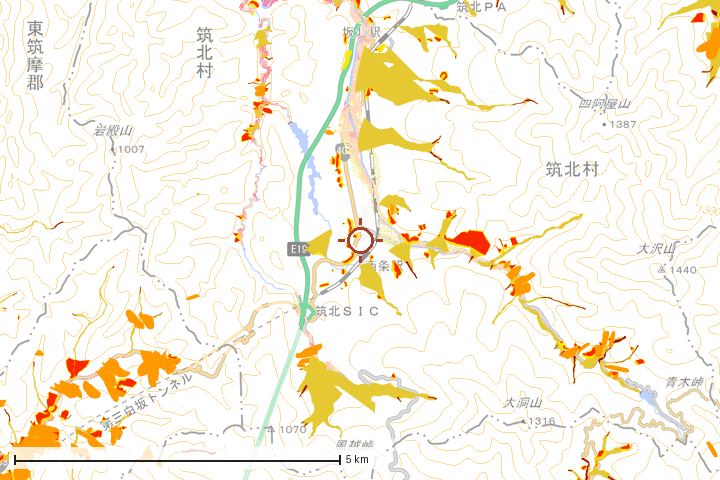 筑北村周辺のハザード重ね図