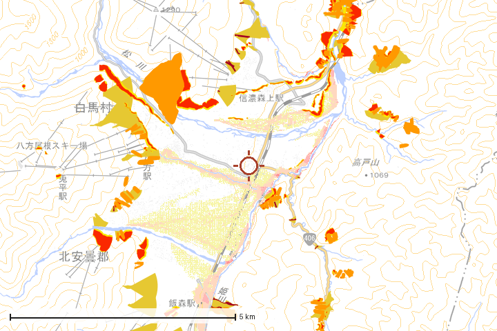 白馬村周辺のハザード重ね図
