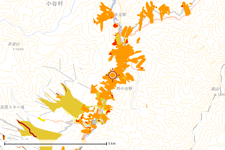 小谷村周辺のハザード重ね図