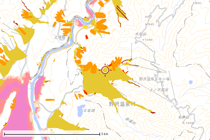 野沢温泉村周辺のハザード重ね図