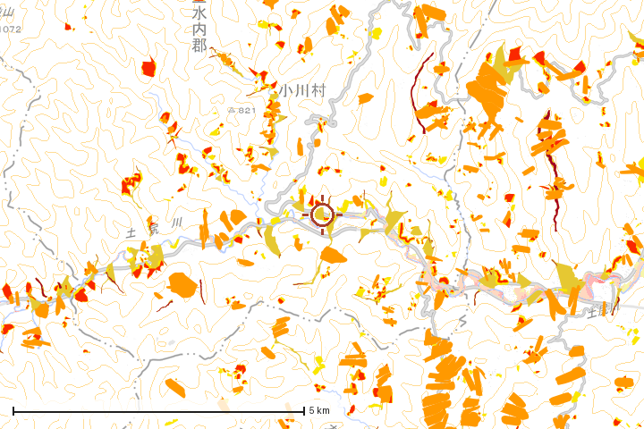 小川村周辺のハザード重ね図