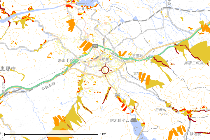 恵那市周辺のハザード重ね図