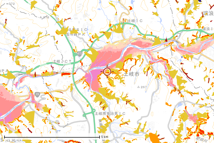 土岐市周辺のハザード重ね図