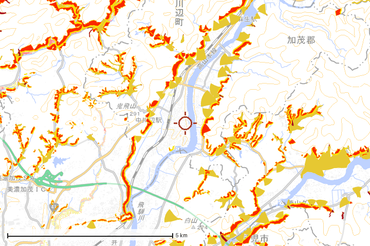 川辺町周辺のハザード重ね図