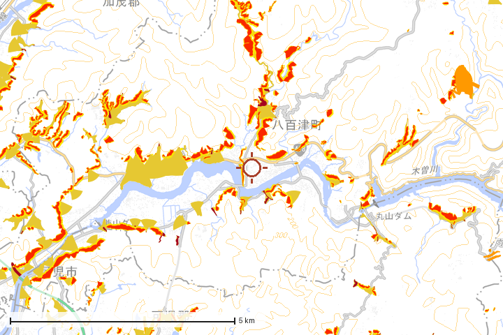八百津町周辺のハザード重ね図