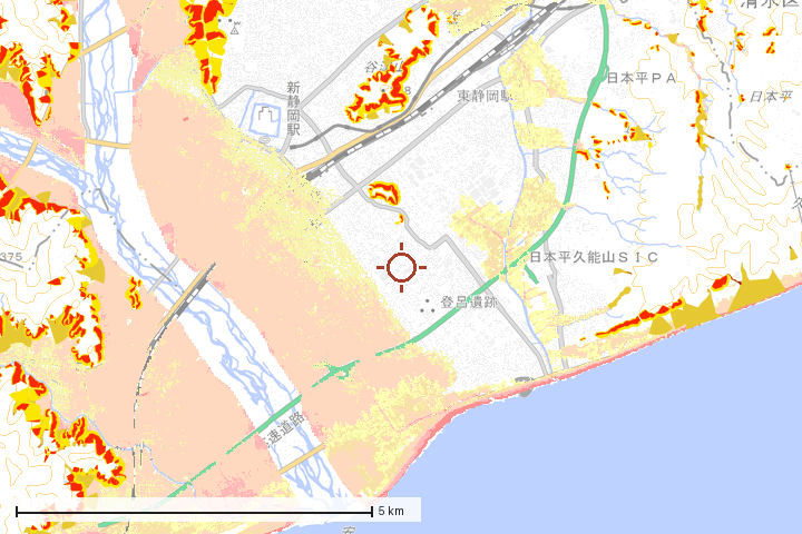 静岡市駿河区周辺のハザード重ね図