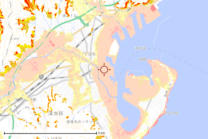 静岡市清水区周辺のハザード重ね図