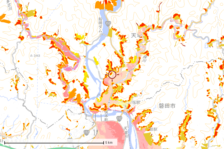 浜松市天竜区周辺のハザード重ね図