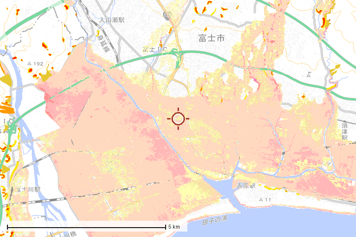 富士市周辺のハザード重ね図