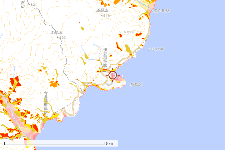 東伊豆町周辺のハザード重ね図