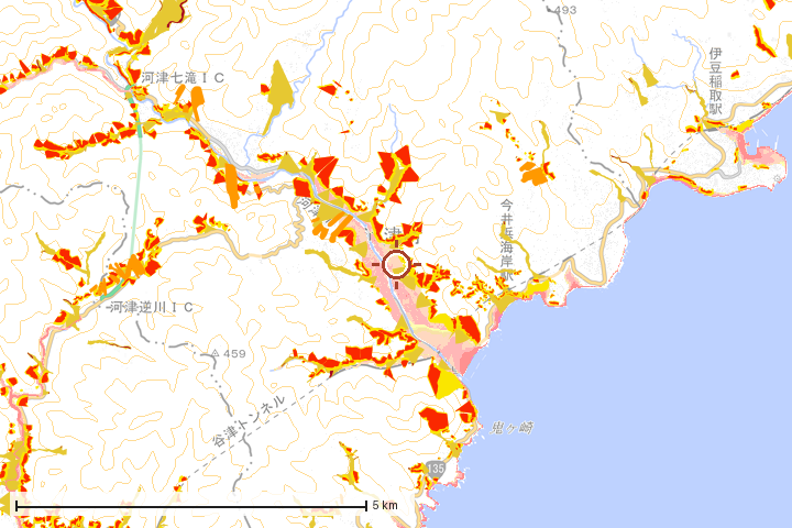 河津町周辺のハザード重ね図