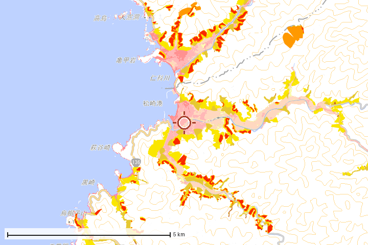 松崎町周辺のハザード重ね図