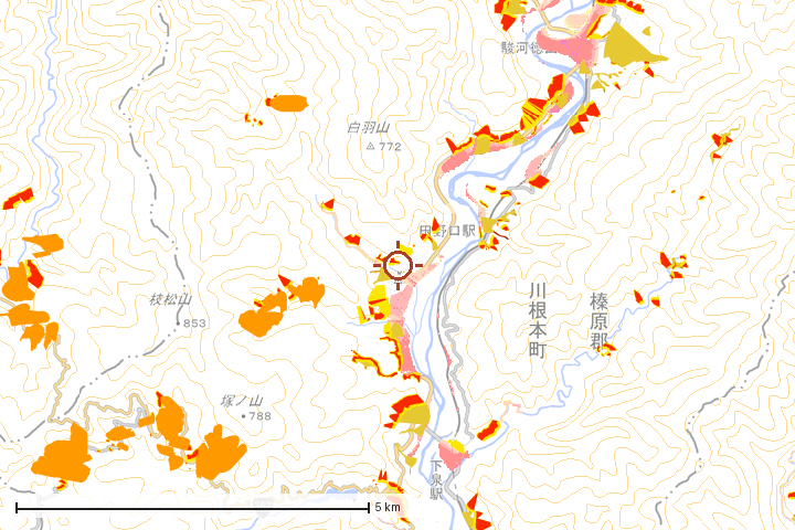 川根本町周辺のハザード重ね図