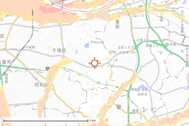 名古屋市千種区周辺のハザード重ね図