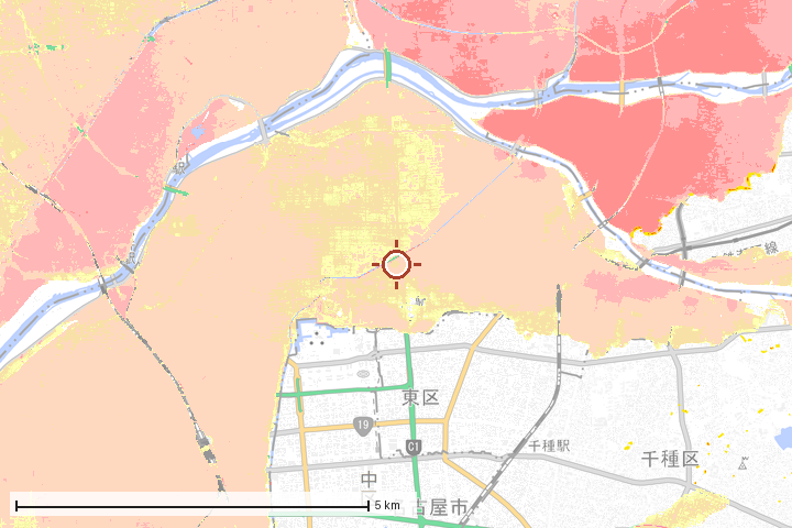 名古屋市北区周辺のハザード重ね図