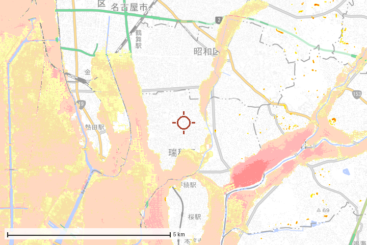 名古屋市瑞穂区周辺のハザード重ね図