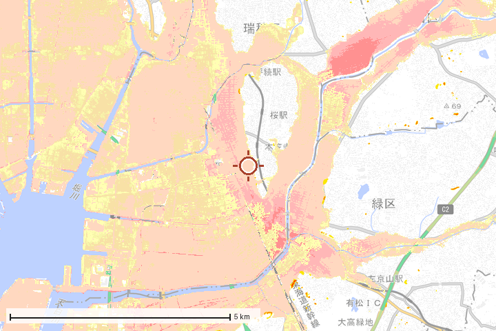 名古屋市南区周辺のハザード重ね図